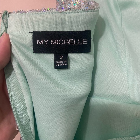My Michelle size 3 Juniors aqua sequin strapless flowy maxi formal dress EUC - Picture 4 of 6